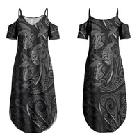Hawaiian Mango Tribal Tattoo Couples Matching Summer Maxi Dress and Long Sleeve Button Shirt Black White Pacific Traditional Pattern LT9 - Polynesian Pride