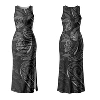 Hawaiian Mango Tribal Tattoo Couples Matching Tank Maxi Dress and Long Sleeve Button Shirt Black White Pacific Traditional Pattern LT9 - Polynesian Pride
