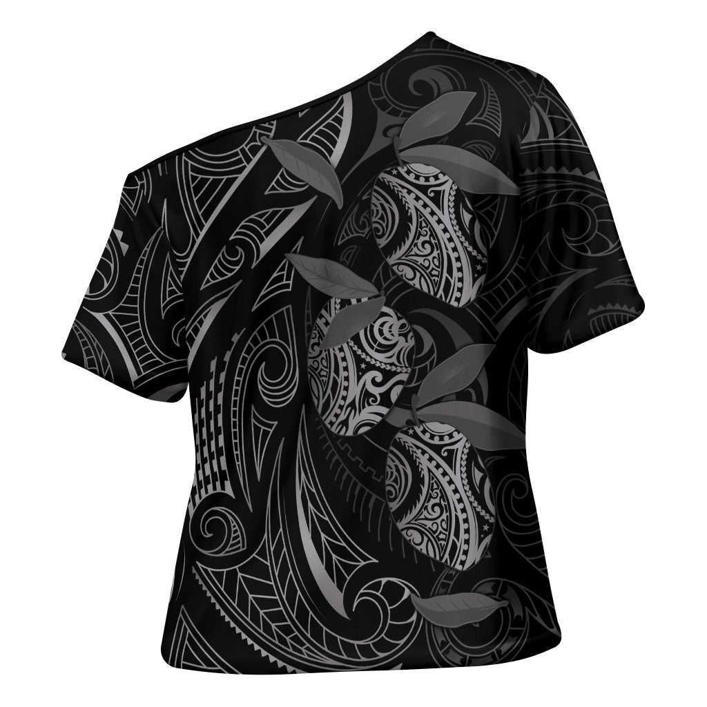 Hawaiian Mango Tribal Tattoo Cross Shoulder Shirt Black White Pacific Traditional Pattern LT9 - Polynesian Pride