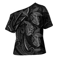 Hawaiian Mango Tribal Tattoo Cross Shoulder Shirt Black White Pacific Traditional Pattern LT9 - Polynesian Pride