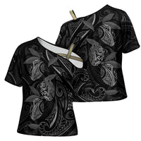 Hawaiian Mango Tribal Tattoo Cross Shoulder Shirt Black White Pacific Traditional Pattern LT9 - Polynesian Pride