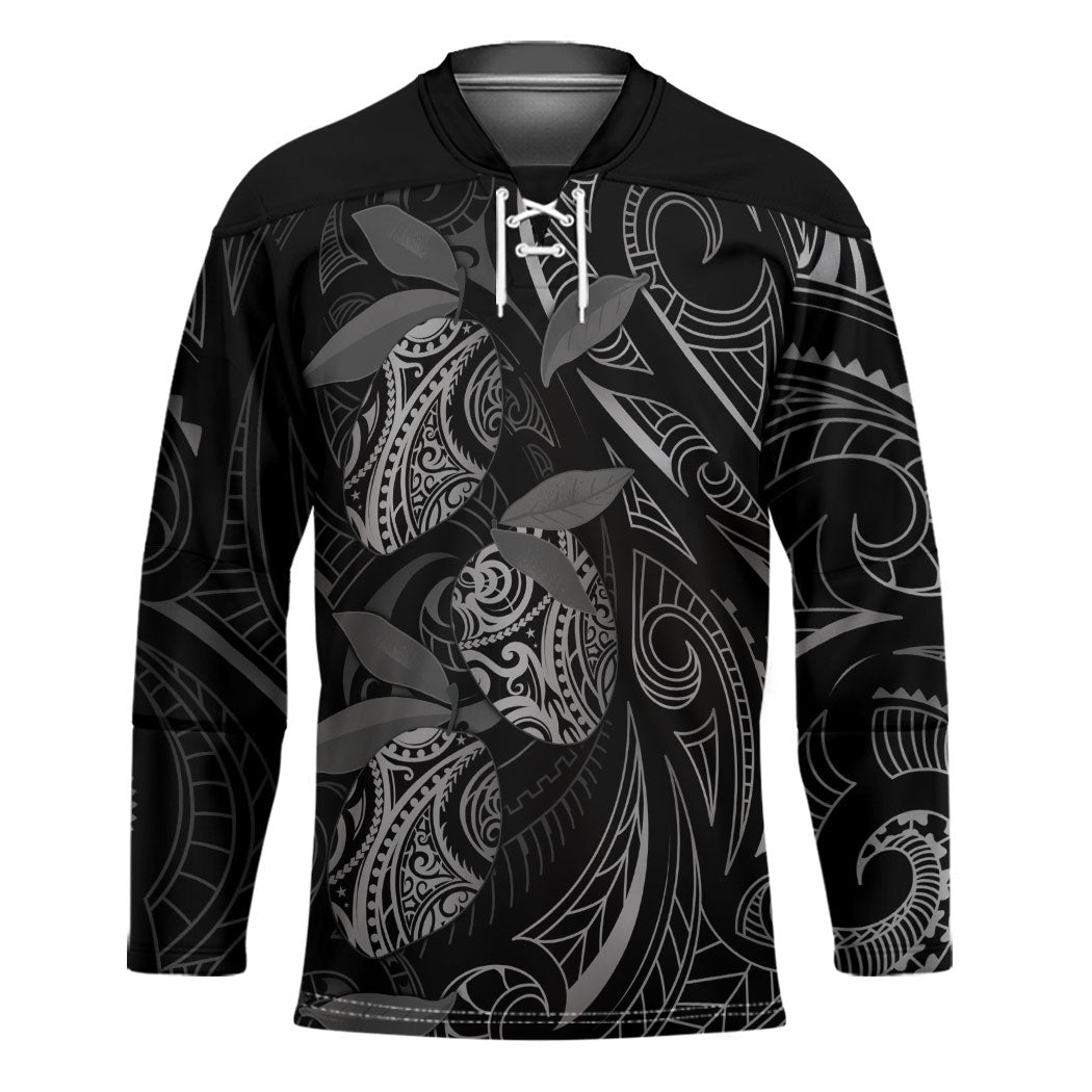 Hawaiian Mango Tribal Tattoo Hockey Jersey Black White Pacific Traditional Pattern LT9 Unisex Black - Polynesian Pride
