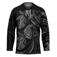 Hawaiian Mango Tribal Tattoo Hockey Jersey Black White Pacific Traditional Pattern LT9 Unisex Black - Polynesian Pride