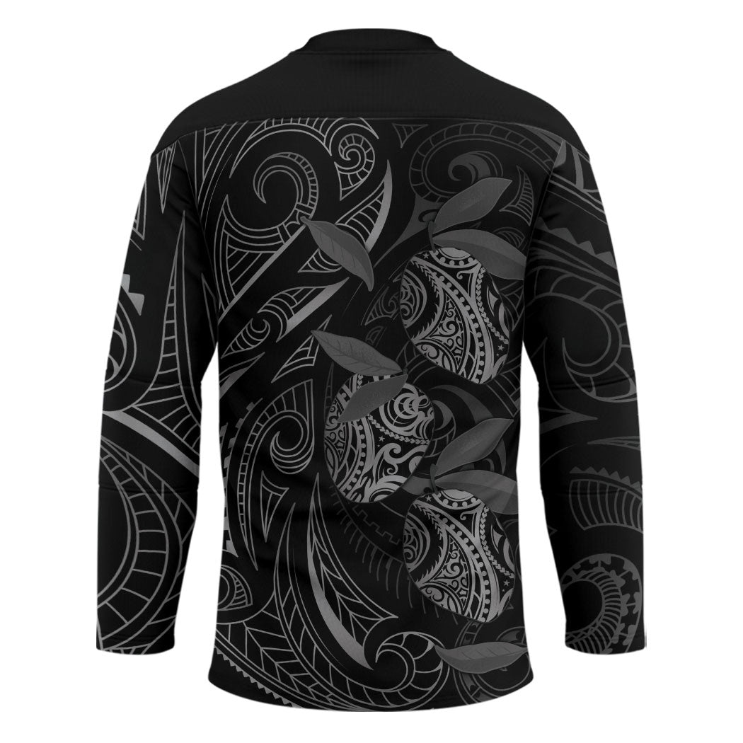 Hawaiian Mango Tribal Tattoo Hockey Jersey Black White Pacific Traditional Pattern LT9 - Polynesian Pride
