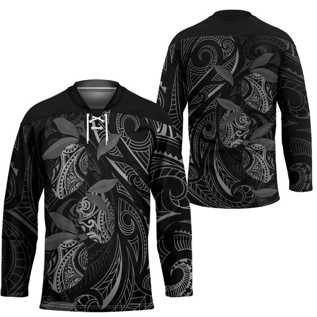 Hawaiian Mango Tribal Tattoo Hockey Jersey Black White Pacific Traditional Pattern LT9 - Polynesian Pride