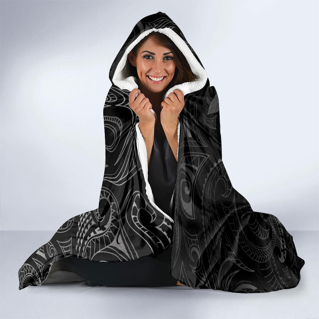 Hawaiian Mango Tribal Tattoo Hooded Blanket Black White Pacific Traditional Pattern LT9 - Polynesian Pride
