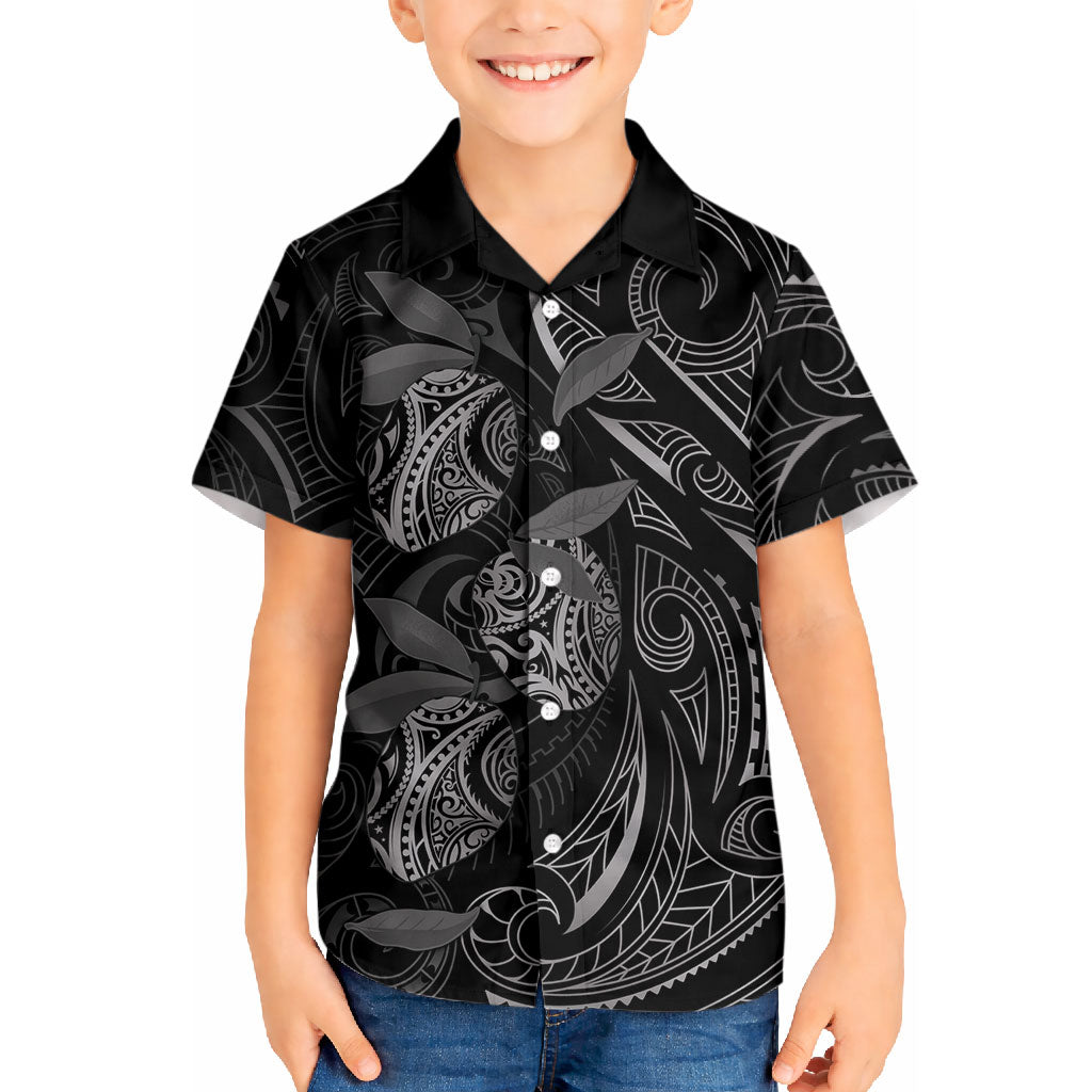 Hawaiian Mango Tribal Tattoo Kid Hawaiian Shirt Black White Pacific Traditional Pattern LT9 Kid Black - Polynesian Pride