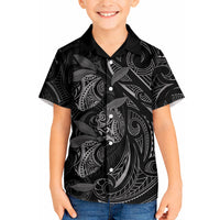 Hawaiian Mango Tribal Tattoo Kid Hawaiian Shirt Black White Pacific Traditional Pattern LT9 Kid Black - Polynesian Pride