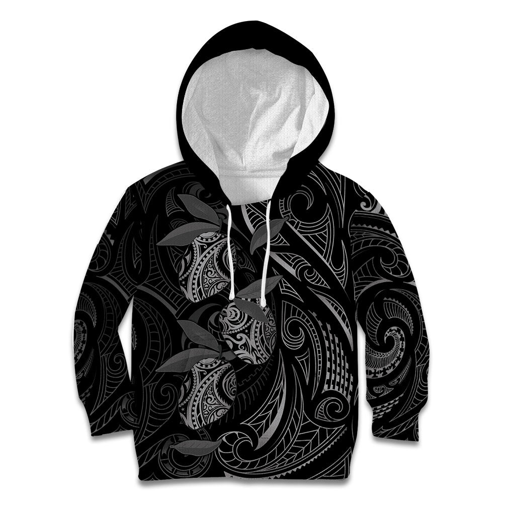 Hawaiian Mango Tribal Tattoo Kid Hoodie Black White Pacific Traditional Pattern LT9 Hoodie Black - Polynesian Pride