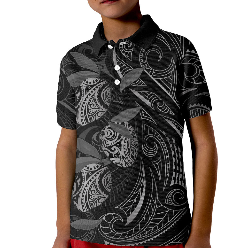 Hawaiian Mango Tribal Tattoo Kid Polo Shirt Black White Pacific Traditional Pattern LT9 Kid Black - Polynesian Pride