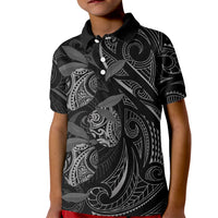 Hawaiian Mango Tribal Tattoo Kid Polo Shirt Black White Pacific Traditional Pattern LT9 Kid Black - Polynesian Pride