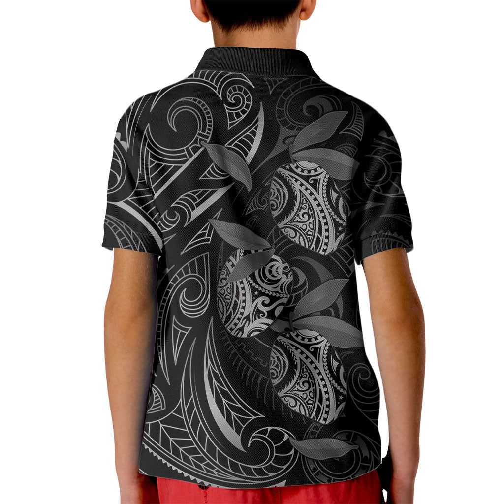 Hawaiian Mango Tribal Tattoo Kid Polo Shirt Black White Pacific Traditional Pattern LT9 - Polynesian Pride