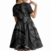Hawaiian Mango Tribal Tattoo Kid Short Sleeve Dress Black White Pacific Traditional Pattern LT9 - Polynesian Pride