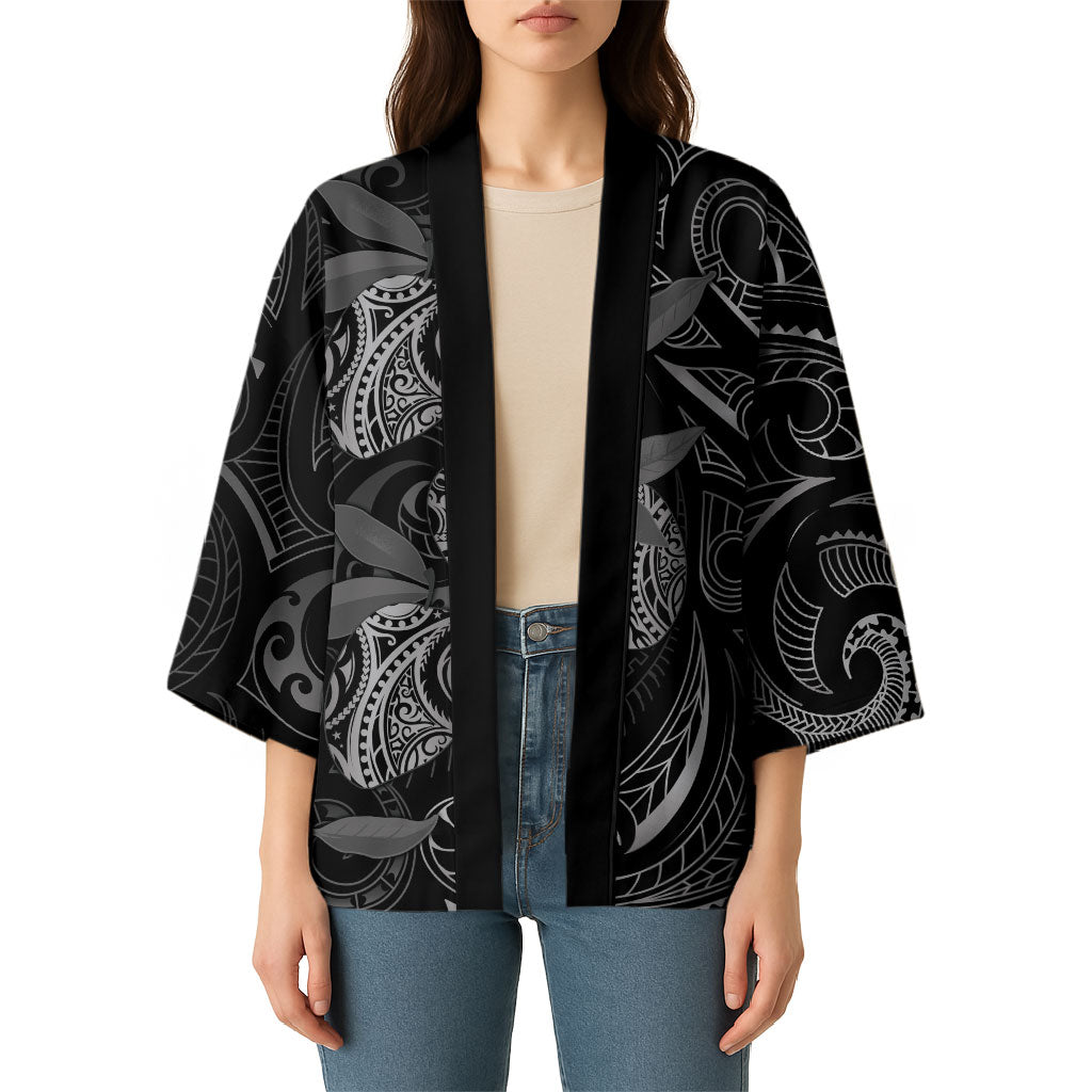 Hawaiian Mango Tribal Tattoo Kimono Black White Pacific Traditional Pattern LT9 - Polynesian Pride