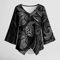 Hawaiian Mango Tribal Tattoo Kimono Sleeve Blouse Black White Pacific Traditional Pattern LT9 Female Black - Polynesian Pride