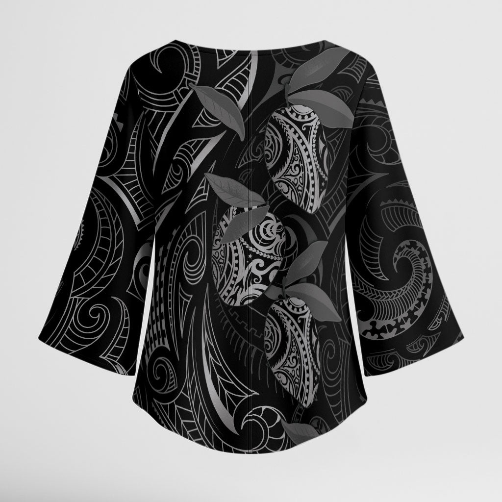 Hawaiian Mango Tribal Tattoo Kimono Sleeve Blouse Black White Pacific Traditional Pattern LT9 - Polynesian Pride