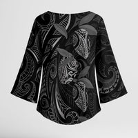 Hawaiian Mango Tribal Tattoo Kimono Sleeve Blouse Black White Pacific Traditional Pattern LT9 - Polynesian Pride