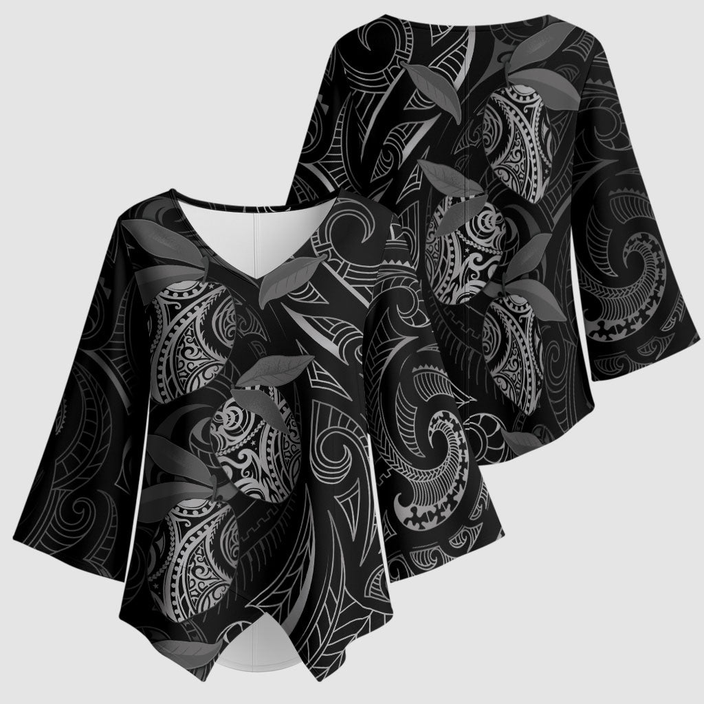 Hawaiian Mango Tribal Tattoo Kimono Sleeve Blouse Black White Pacific Traditional Pattern LT9 - Polynesian Pride