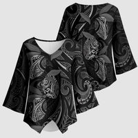 Hawaiian Mango Tribal Tattoo Kimono Sleeve Blouse Black White Pacific Traditional Pattern LT9 - Polynesian Pride