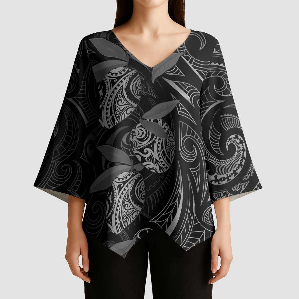 Hawaiian Mango Tribal Tattoo Kimono Sleeve Blouse Black White Pacific Traditional Pattern LT9 - Polynesian Pride