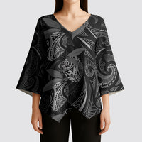Hawaiian Mango Tribal Tattoo Kimono Sleeve Blouse Black White Pacific Traditional Pattern LT9 - Polynesian Pride