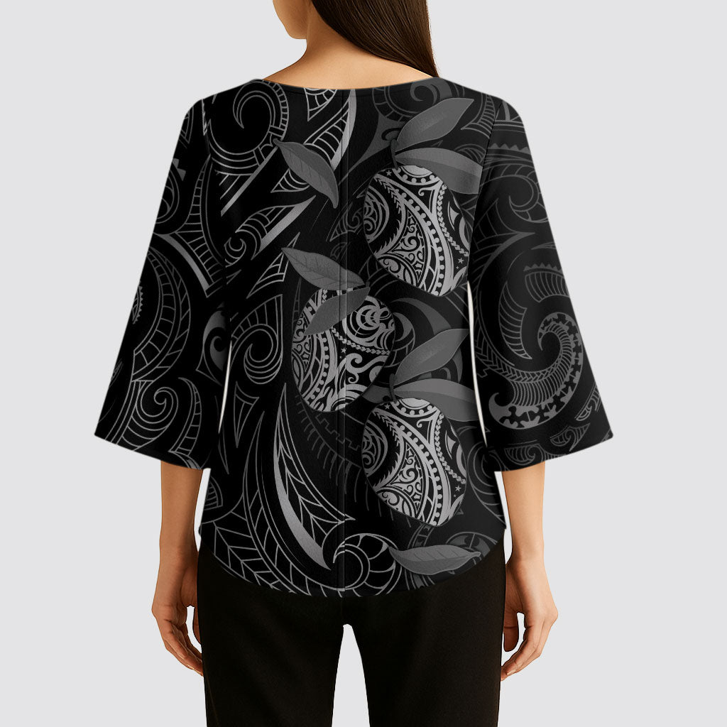 Hawaiian Mango Tribal Tattoo Kimono Sleeve Blouse Black White Pacific Traditional Pattern LT9 - Polynesian Pride