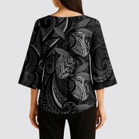 Hawaiian Mango Tribal Tattoo Kimono Sleeve Blouse Black White Pacific Traditional Pattern LT9 - Polynesian Pride