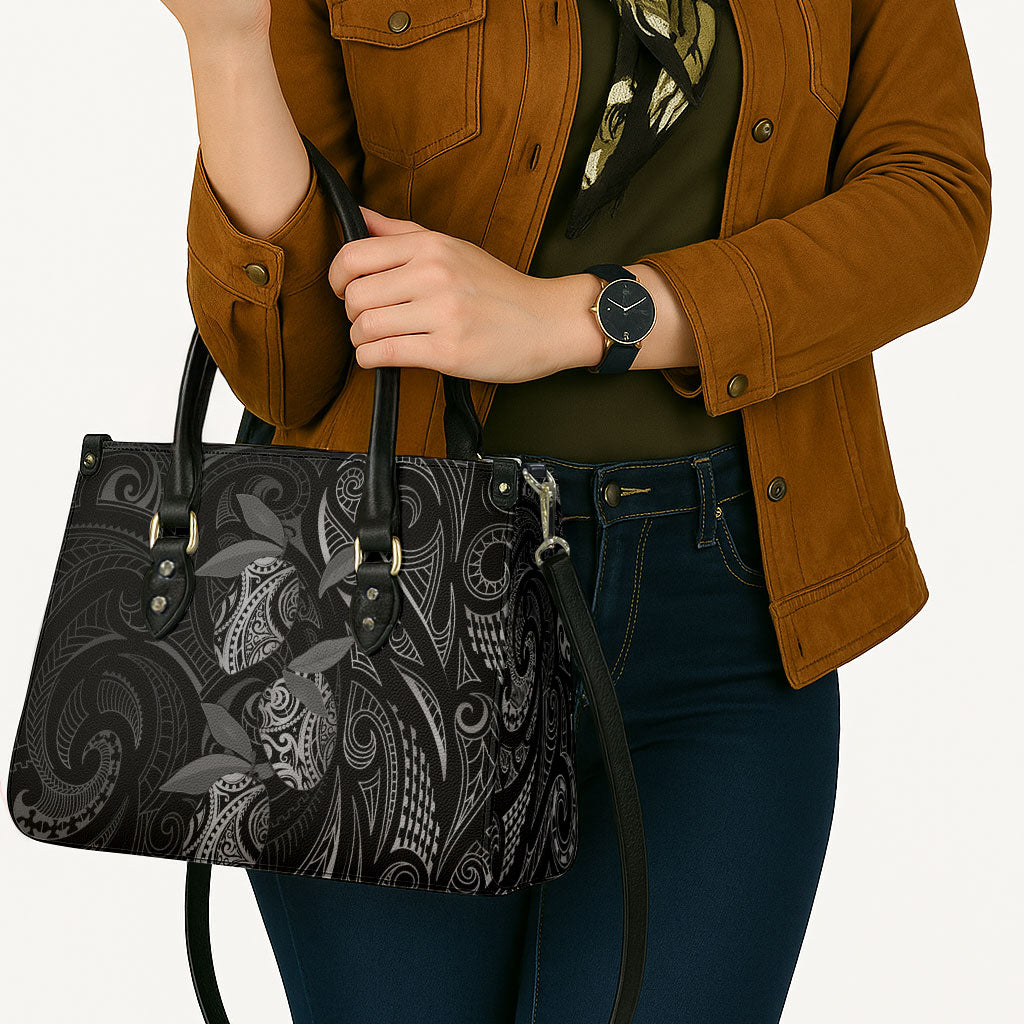 Hawaiian Mango Tribal Tattoo Leather Bag Black White Pacific Traditional Pattern LT9 - Polynesian Pride