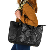 Hawaiian Mango Tribal Tattoo Leather Tote Bag Black White Pacific Traditional Pattern LT9 Black - Polynesian Pride
