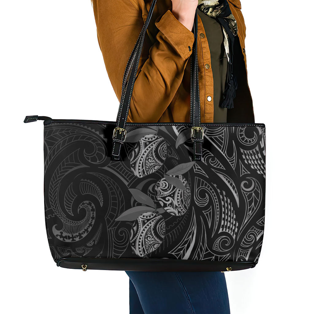 Hawaiian Mango Tribal Tattoo Leather Tote Bag Black White Pacific Traditional Pattern LT9 - Polynesian Pride