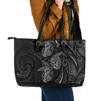 Hawaiian Mango Tribal Tattoo Leather Tote Bag Black White Pacific Traditional Pattern LT9 - Polynesian Pride