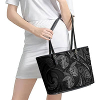 Hawaiian Mango Tribal Tattoo Leather Tote Bag Black White Pacific Traditional Pattern LT9 - Polynesian Pride