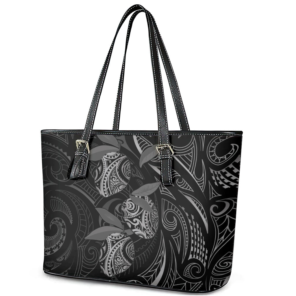 Hawaiian Mango Tribal Tattoo Leather Tote Bag Black White Pacific Traditional Pattern LT9 - Polynesian Pride