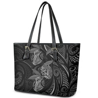 Hawaiian Mango Tribal Tattoo Leather Tote Bag Black White Pacific Traditional Pattern LT9 - Polynesian Pride