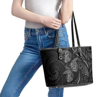 Hawaiian Mango Tribal Tattoo Leather Tote Bag Black White Pacific Traditional Pattern LT9 - Polynesian Pride