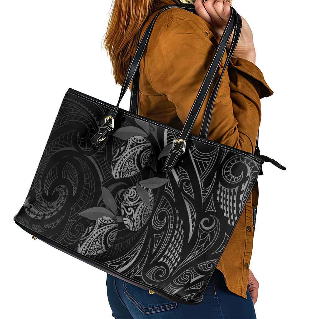 Hawaiian Mango Tribal Tattoo Leather Tote Bag Black White Pacific Traditional Pattern LT9 - Polynesian Pride