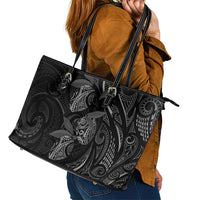 Hawaiian Mango Tribal Tattoo Leather Tote Bag Black White Pacific Traditional Pattern LT9 - Polynesian Pride