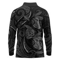Hawaiian Mango Tribal Tattoo Long Sleeve Polo Shirt Black White Pacific Traditional Pattern LT9 - Polynesian Pride