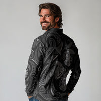 Hawaiian Mango Tribal Tattoo Long Sleeve Polo Shirt Black White Pacific Traditional Pattern LT9 - Polynesian Pride