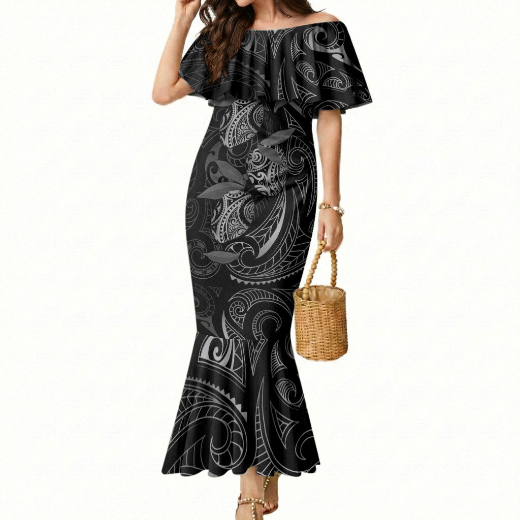 Hawaiian Mango Tribal Tattoo Mermaid Dress Black White Pacific Traditional Pattern LT9 Women Black - Polynesian Pride