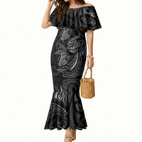 Hawaiian Mango Tribal Tattoo Mermaid Dress Black White Pacific Traditional Pattern LT9 Women Black - Polynesian Pride