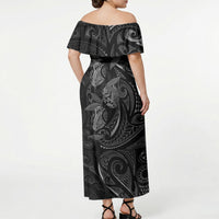 Hawaiian Mango Tribal Tattoo Off Shoulder Maxi Dress Black White Pacific Traditional Pattern LT9 - Polynesian Pride