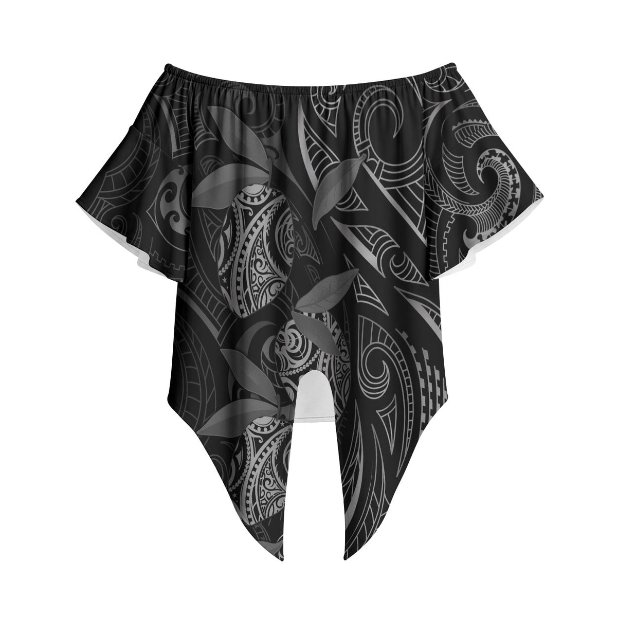 Hawaiian Mango Tribal Tattoo Off Shoulder Wrap Waist Top Black White Pacific Traditional Pattern LT9 Black - Polynesian Pride