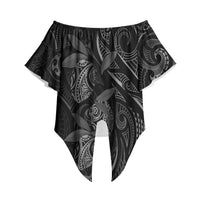 Hawaiian Mango Tribal Tattoo Off Shoulder Wrap Waist Top Black White Pacific Traditional Pattern LT9 Black - Polynesian Pride