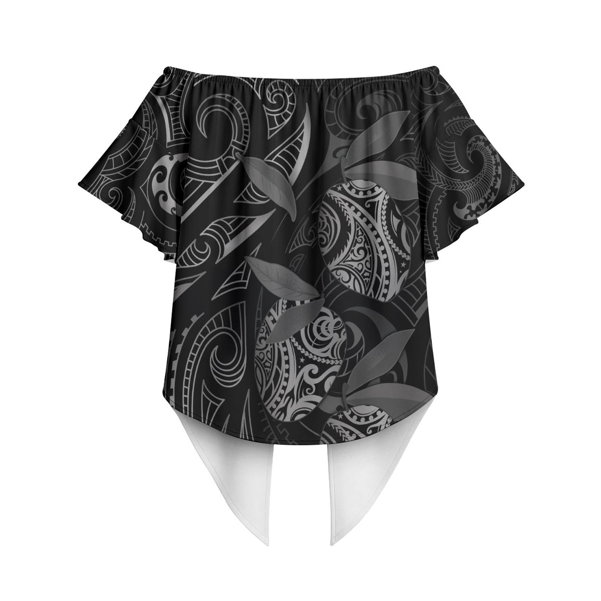 Hawaiian Mango Tribal Tattoo Off Shoulder Wrap Waist Top Black White Pacific Traditional Pattern LT9 - Polynesian Pride