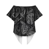 Hawaiian Mango Tribal Tattoo Off Shoulder Wrap Waist Top Black White Pacific Traditional Pattern LT9 - Polynesian Pride