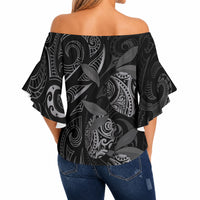 Hawaiian Mango Tribal Tattoo Off Shoulder Wrap Waist Top Black White Pacific Traditional Pattern LT9 - Polynesian Pride