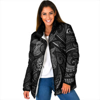 Hawaiian Mango Tribal Tattoo Padded Jacket Black White Pacific Traditional Pattern LT9 Women Black - Polynesian Pride