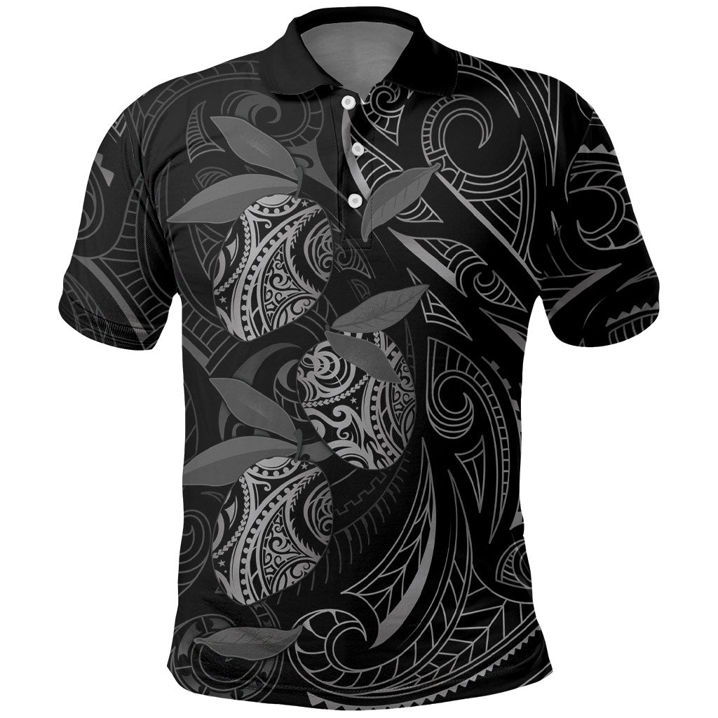 Hawaiian Mango Tribal Tattoo Polo Shirt Black White Pacific Traditional Pattern LT9 Black - Polynesian Pride