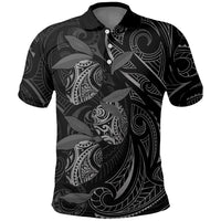 Hawaiian Mango Tribal Tattoo Polo Shirt Black White Pacific Traditional Pattern LT9 Black - Polynesian Pride